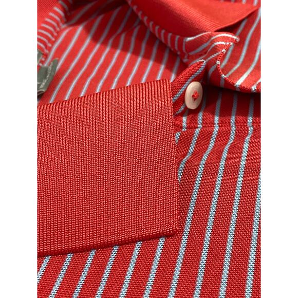 Fennec Polo Shirt Performance Golf Red Gray Striped Short Sleeve Men's Large - Picture 6 of 8